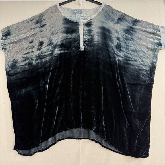 PETE&GRETA Johnny Was Teal Tie Dye Velvet Boho Tunic OVERSIZED 36" Chest Sz. S - Picture 8 of 11